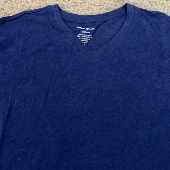 Banana Republic Tee Mens XXL Fitted Vee Blue V-Neck Short Sleeve Cotton Blend - Picture 1 of 6